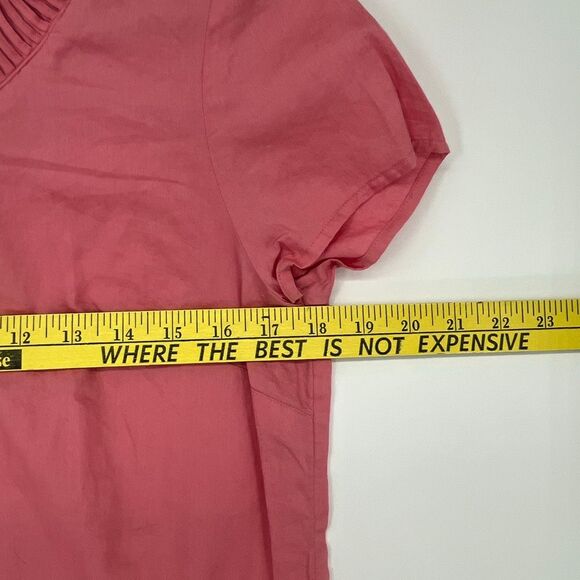 TALBOTS Women’s Top S Pink Keyhole Neck Short Sleeve 100% Cotton Blouse Pleated - Picture 7 of 12